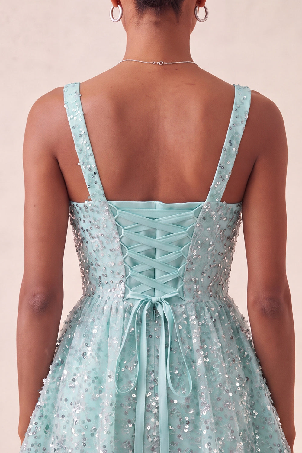 Sparkly Mint Green Sequin A-Line Short Homecoming Dress with Bows