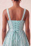 Sparkly Mint Green Sequin A-Line Short Homecoming Dress with Bows