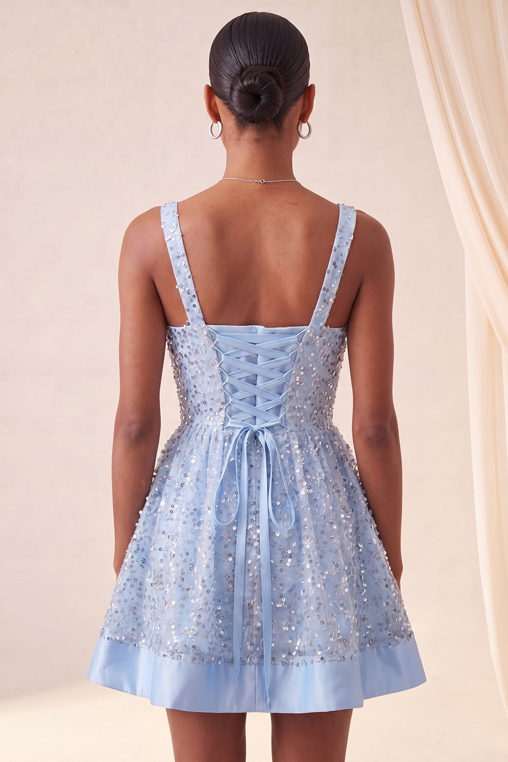 Sparkly Mint Green Sequin A-Line Short Homecoming Dress with Bows