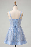 Sparkly Mint Green Sequin A-Line Short Homecoming Dress with Bows