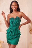 Silver Ruched Tight Strapless Short Homecoming Dress with Beading
