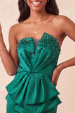 Silver Ruched Tight Strapless Short Homecoming Dress with Beading