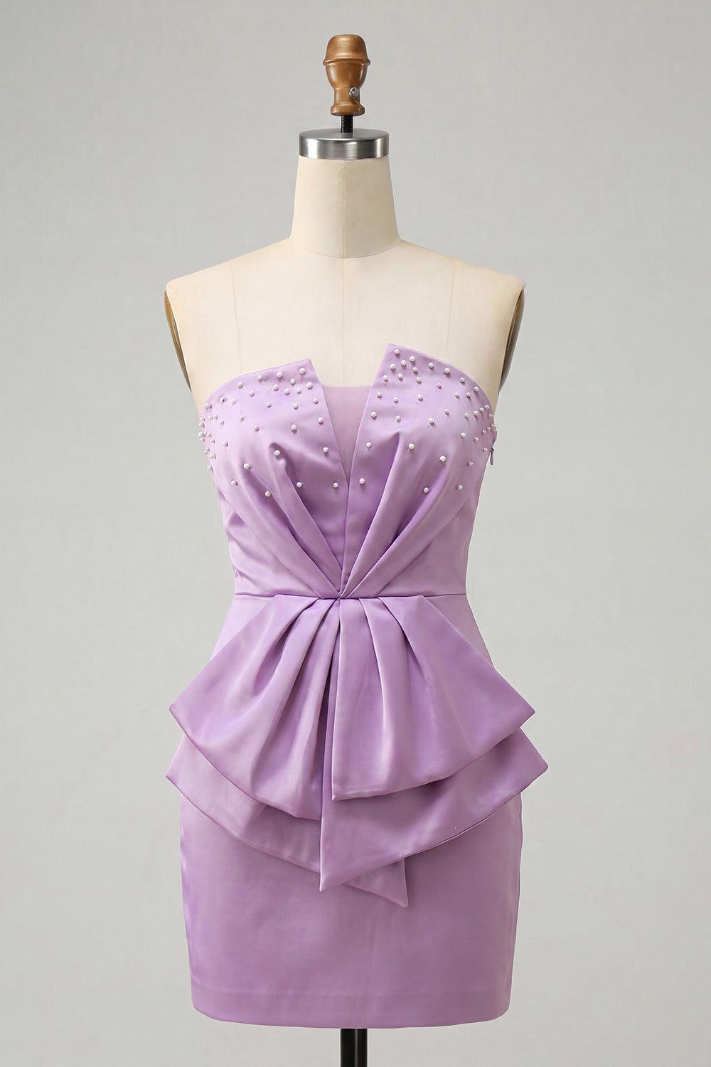 Silver Ruched Tight Strapless Short Homecoming Dress with Beading