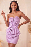 Silver Ruched Tight Strapless Short Homecoming Dress with Beading