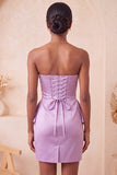 Silver Ruched Tight Strapless Short Homecoming Dress with Beading