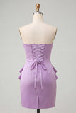 Silver Ruched Tight Strapless Short Homecoming Dress with Beading