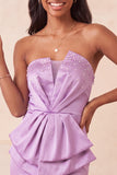 Silver Ruched Tight Strapless Short Homecoming Dress with Beading