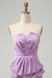 Silver Ruched Tight Strapless Short Homecoming Dress with Beading