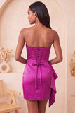 Light Pink Ruched Strapless Tight Short Homecoming Dress with Sash