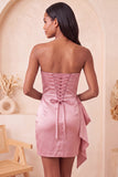 Light Pink Ruched Strapless Tight Short Homecoming Dress with Sash