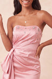 Light Pink Ruched Strapless Tight Short Homecoming Dress with Sash