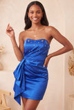 Light Pink Ruched Strapless Tight Short Homecoming Dress with Sash