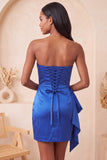 Light Pink Ruched Strapless Tight Short Homecoming Dress with Sash