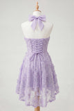 Floral Sky Blue Beaded A-Line High-Low Homecoming Dress