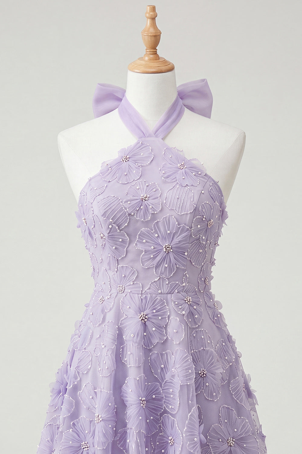 Floral Sky Blue Beaded A-Line High-Low Homecoming Dress