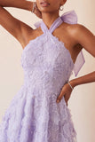 Floral Sky Blue Beaded A-Line High-Low Homecoming Dress