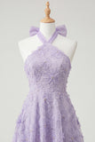 Floral Sky Blue Beaded A-Line High-Low Homecoming Dress