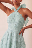 Floral Sky Blue Beaded A-Line High-Low Homecoming Dress