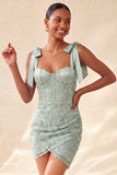 Floral Sky Blue Corset Beaded Tight Short Homecoming Dress