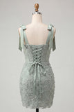 Floral Sky Blue Corset Beaded Tight Short Homecoming Dress