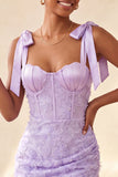 Floral Sky Blue Corset Beaded Tight Short Homecoming Dress