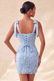Floral Sky Blue Corset Beaded Tight Short Homecoming Dress