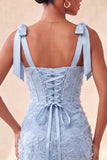 Floral Sky Blue Corset Beaded Tight Short Homecoming Dress