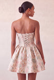 Blush Jacquard Strapless A-Line Short Homecoming Dress with Bow