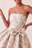 Blush Jacquard Strapless A-Line Short Homecoming Dress with Bow