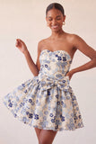 Blush Jacquard Strapless A-Line Short Homecoming Dress with Bow