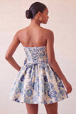 Blush Jacquard Strapless A-Line Short Homecoming Dress with Bow