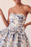 Blush Jacquard Strapless A-Line Short Homecoming Dress with Bow
