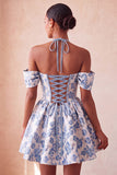 Light Blue Jacquard Corset A-Line Short Homecoming Dress