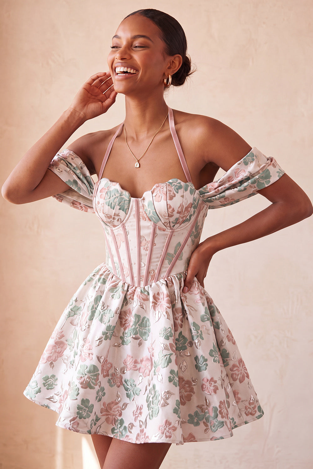 Light Blue Jacquard Corset A-Line Short Homecoming Dress