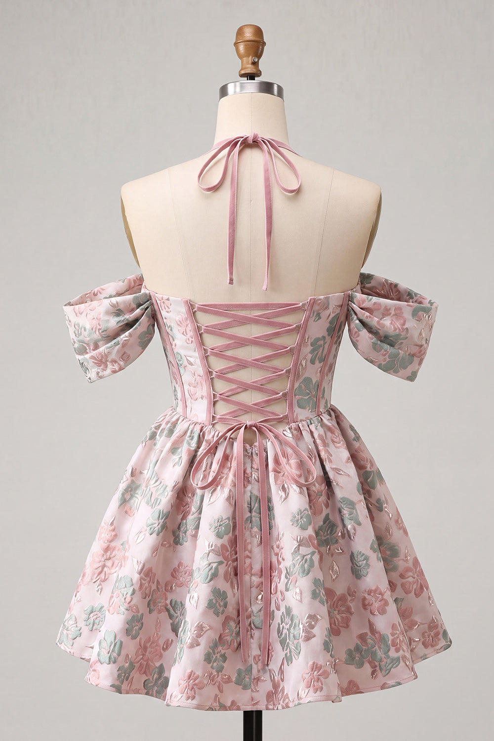 Light Blue Jacquard Corset A-Line Short Homecoming Dress