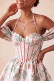 Light Blue Jacquard Corset A-Line Short Homecoming Dress