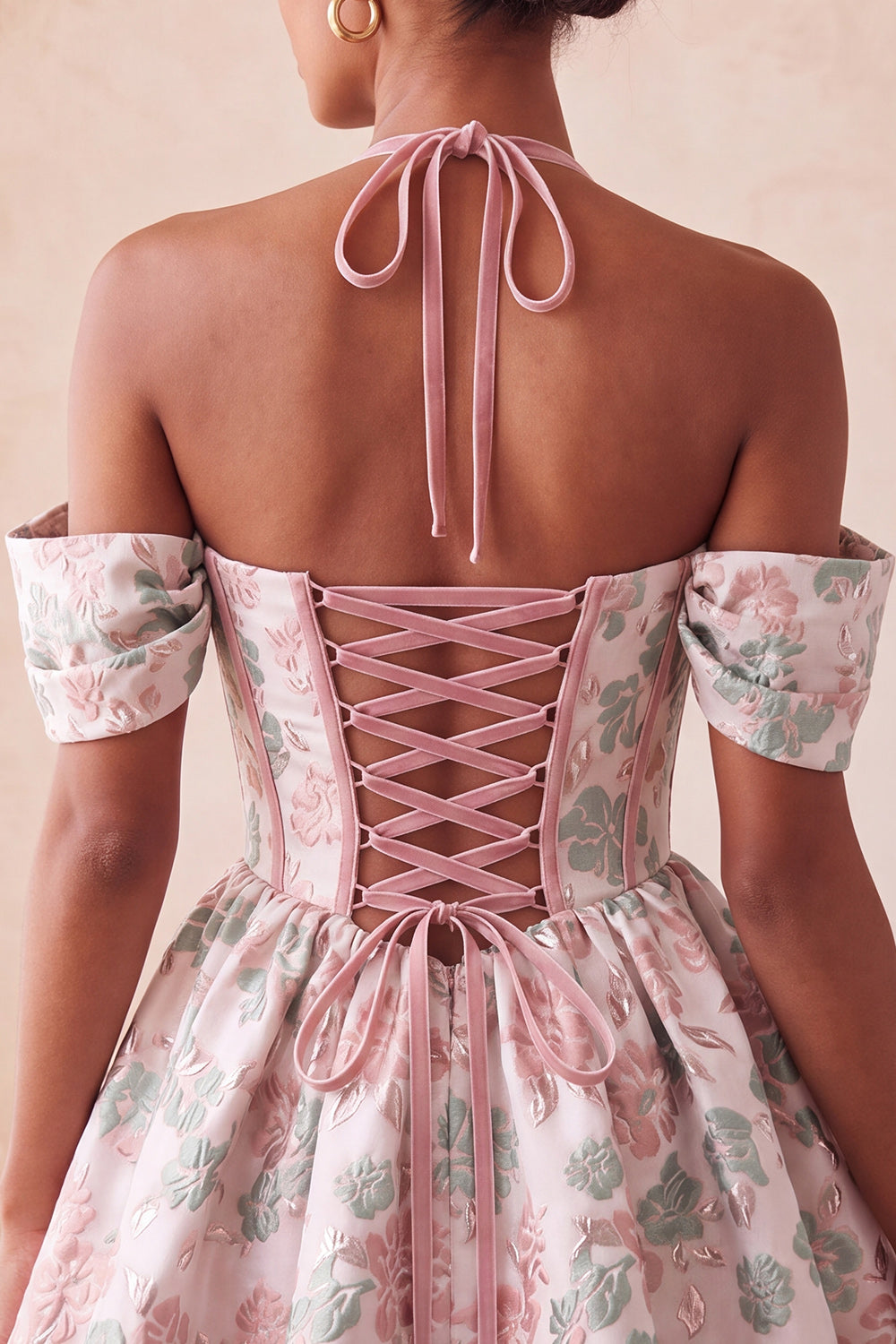Light Blue Jacquard Corset A-Line Short Homecoming Dress