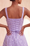 Light Purple Jacquard A-Line Short Homecoming Dress with Bows