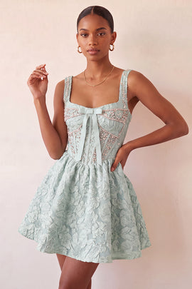 Mint Green Jacquard Corset Beaded A-Line Short Homecoming Dress