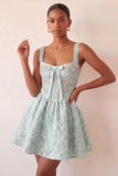 Mint Green Jacquard Corset Beaded A-Line Short Homecoming Dress