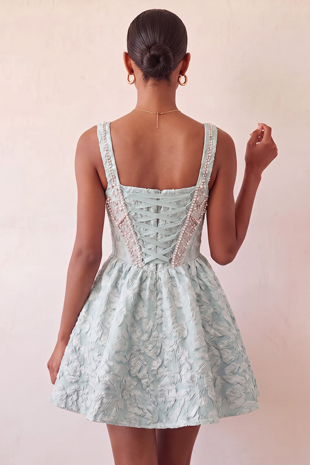 Mint Green Jacquard Corset Beaded A-Line Short Homecoming Dress