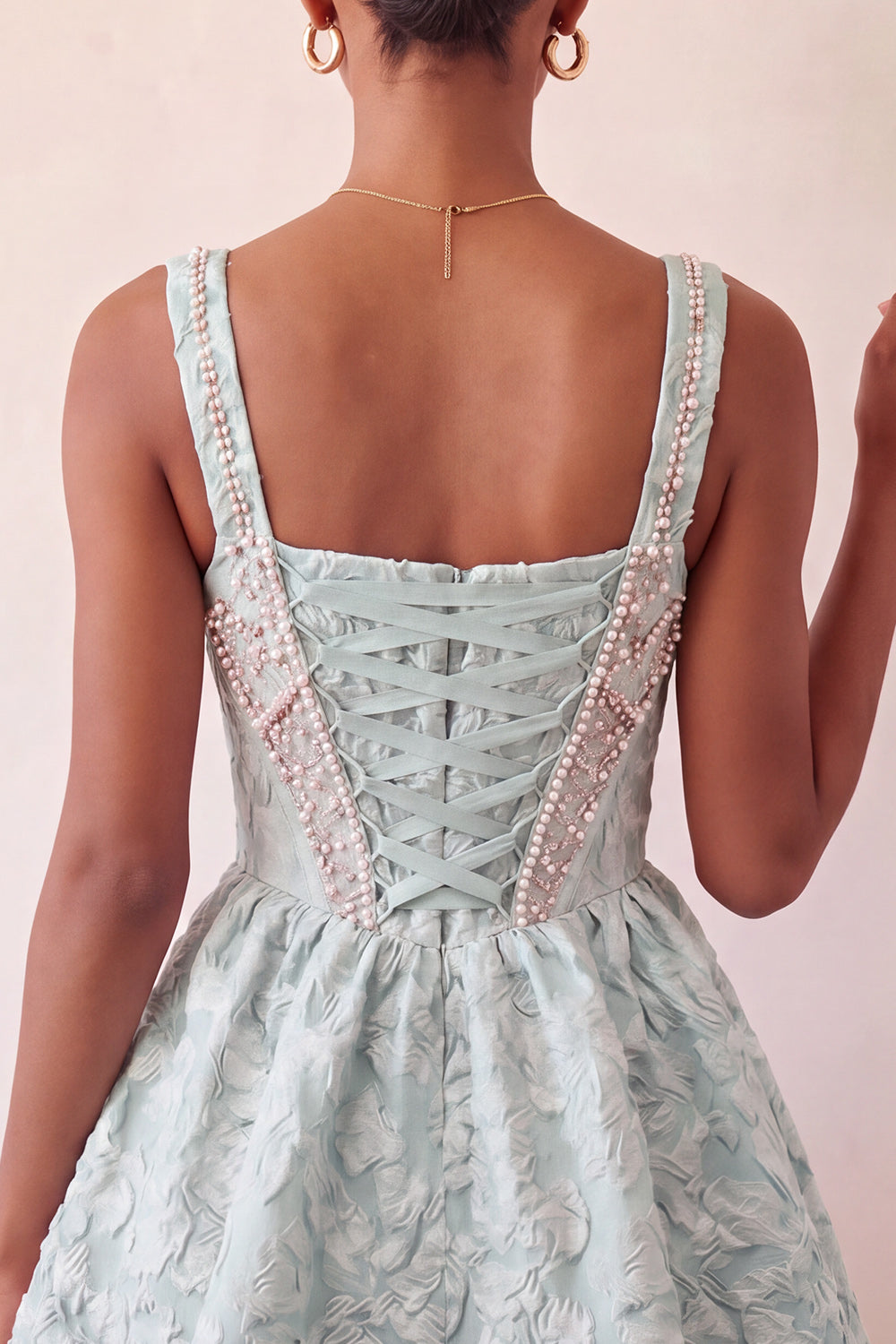Mint Green Jacquard Corset Beaded A-Line Short Homecoming Dress