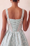 Mint Green Jacquard Corset Beaded A-Line Short Homecoming Dress