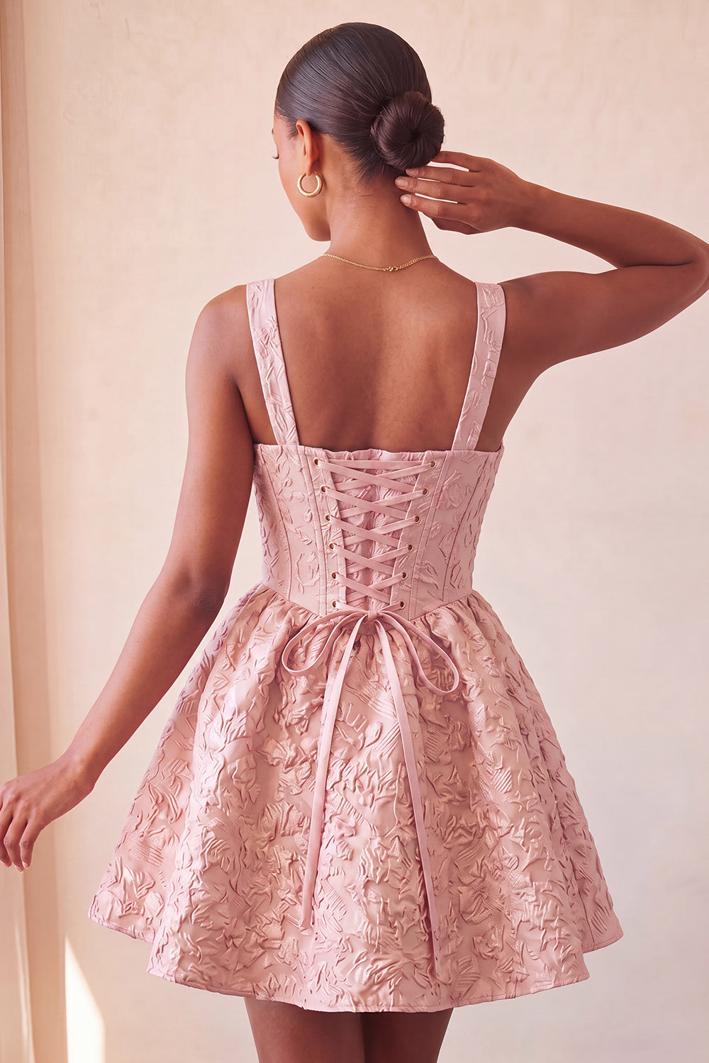 Sage Green Jacquard A Line Corset Short Homecoming Dress with Bow