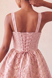 Sage Green Jacquard A Line Corset Short Homecoming Dress with Bow
