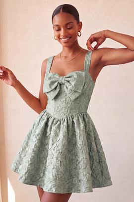 Sage Green Jacquard A Line Corset Short Homecoming Dress with Bow