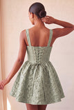 Sage Green Jacquard A Line Corset Short Homecoming Dress with Bow