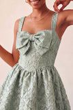 Sage Green Jacquard A Line Corset Short Homecoming Dress with Bow