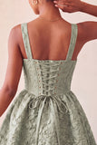 Sage Green Jacquard A Line Corset Short Homecoming Dress with Bow