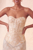 Champagne Jacquard Tight Short Corset Homecoming Dress with Fringes